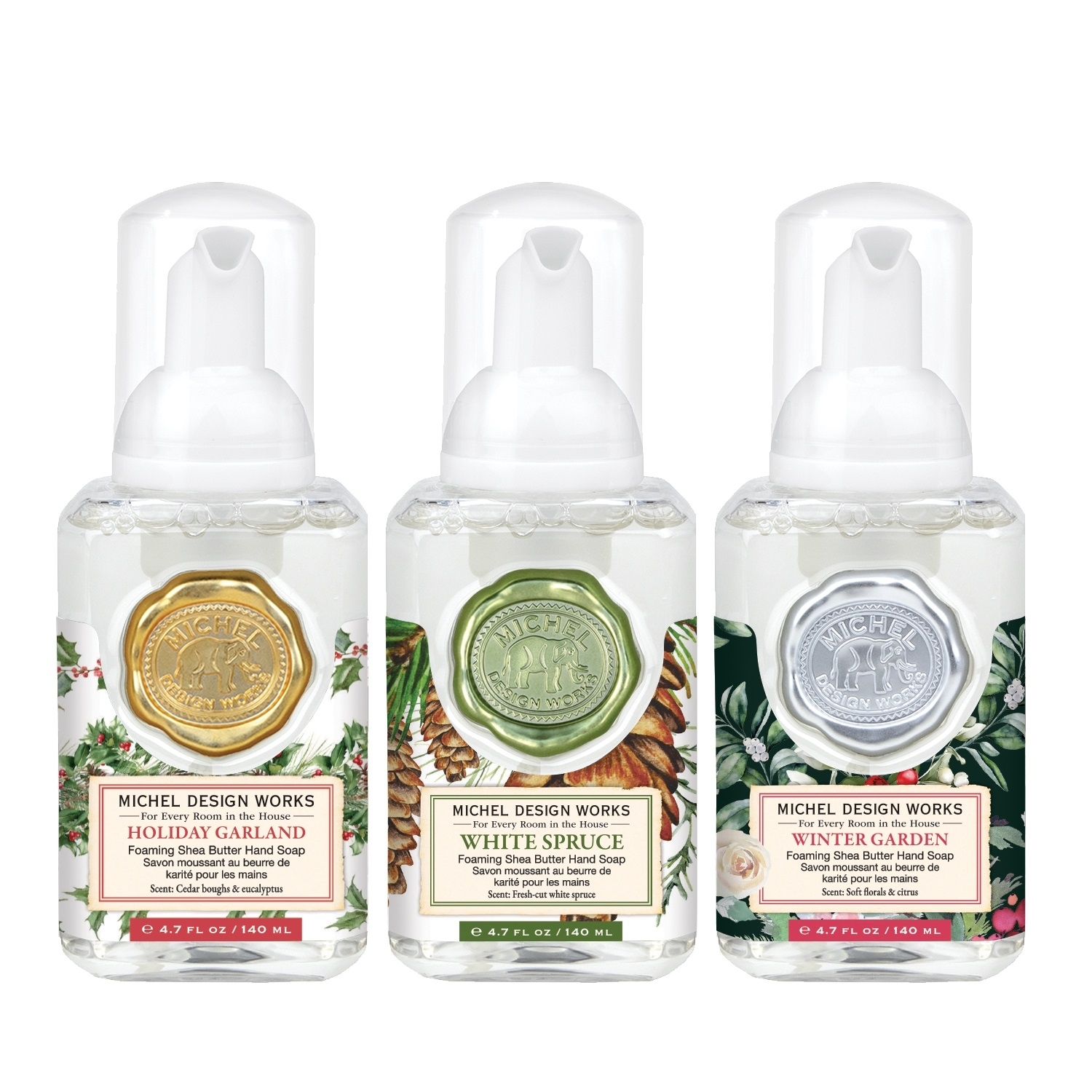 Schaumseife Handseife Set (Holiday Garland, White Spruce, Winter Garden) Michel Design Works