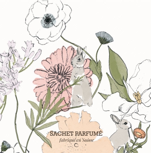 Hasen und Blumen Duftsachet Suisse LAROMA SUISSE 12x12cm