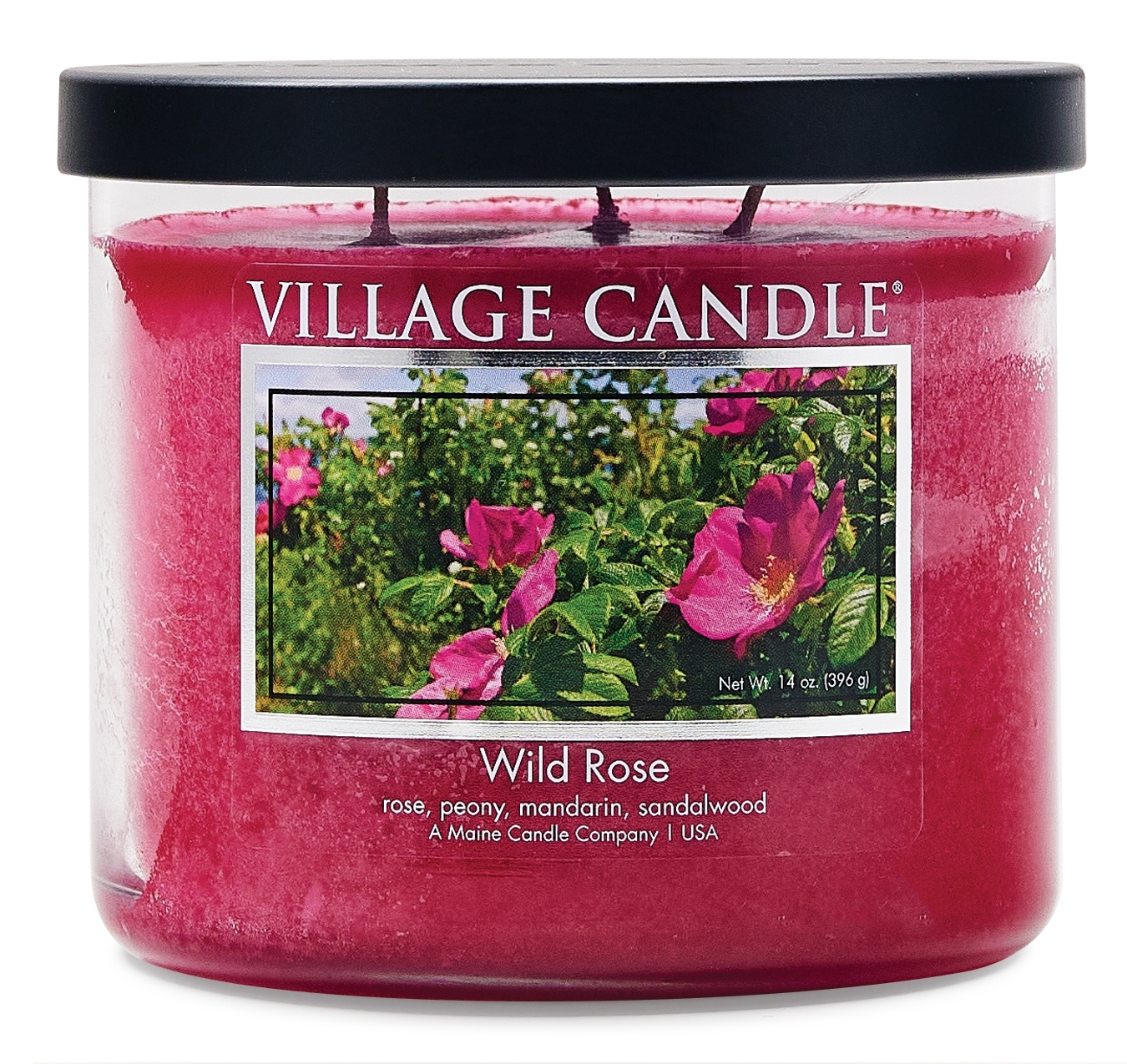 Wild Rose Schale Schwarzer Deckel 14oz Village Candle