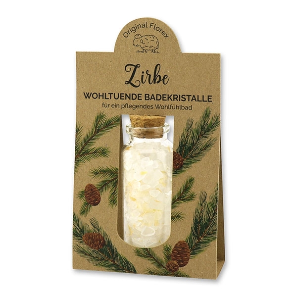 Badesalz 40g im Glas mit Kork "Wohlfühlzeit", Zirbe