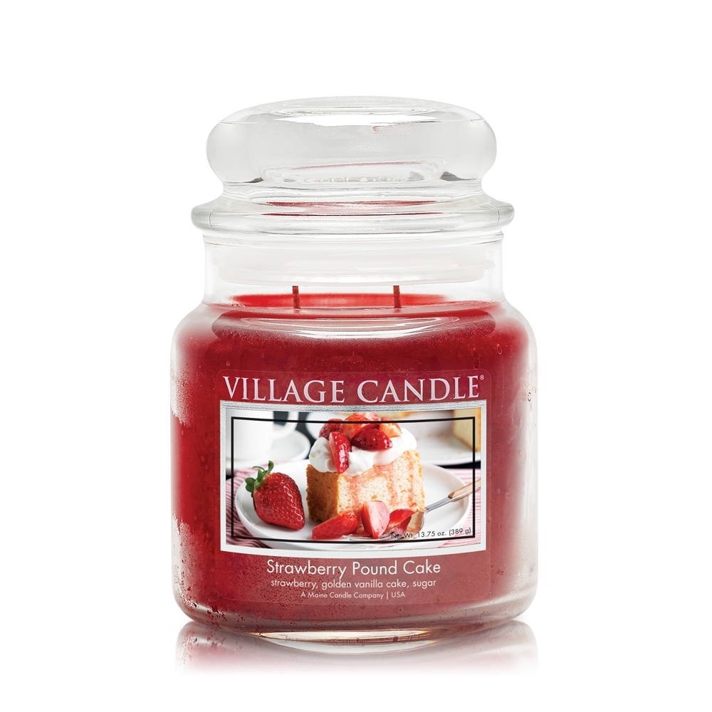Strawberry Pound Cake 16 oz Glas (2-Docht) 105 h Brenndauer Village Candle