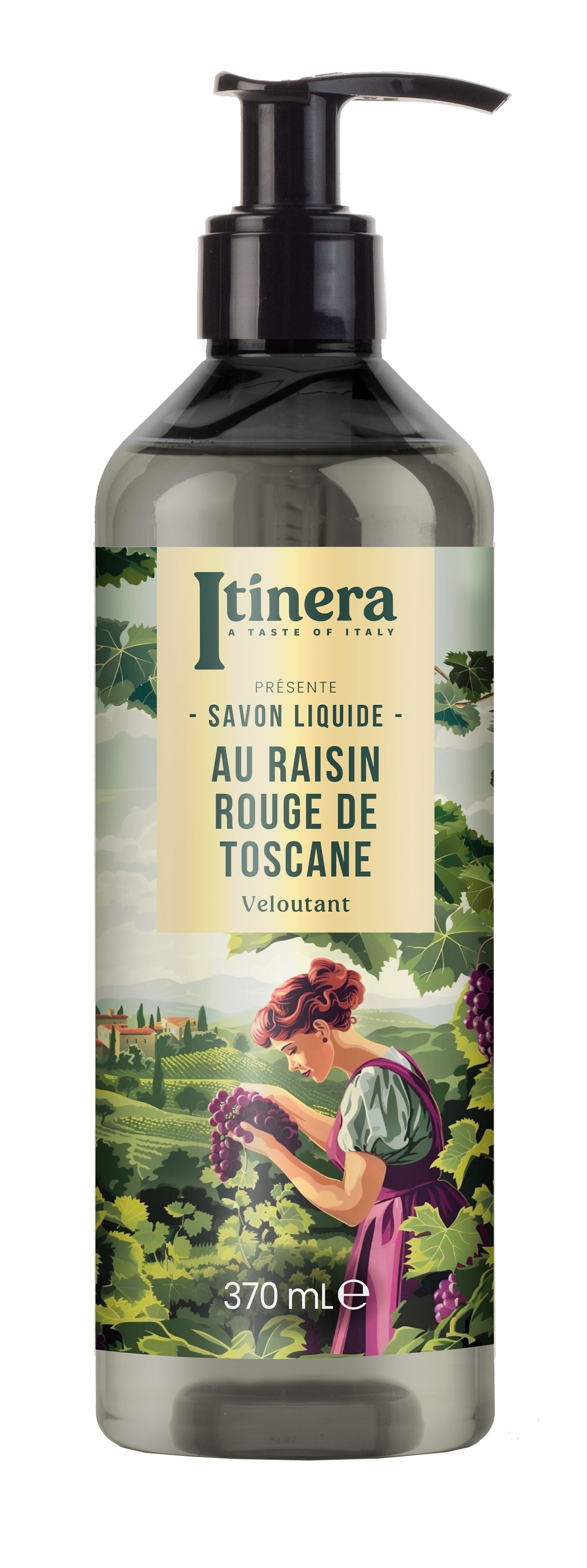 Toskana Flüssigseife 370ml - Itinera mit roten toskanischen Trauben 95% natürliche Inhaltsstoffe