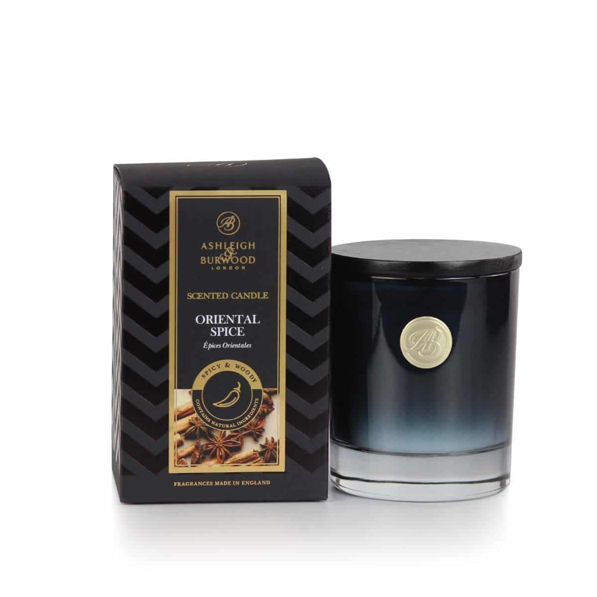 Oriental Spice Duftkerze Signature Collection 140g mit elegantem schwarzen Holzdeckel