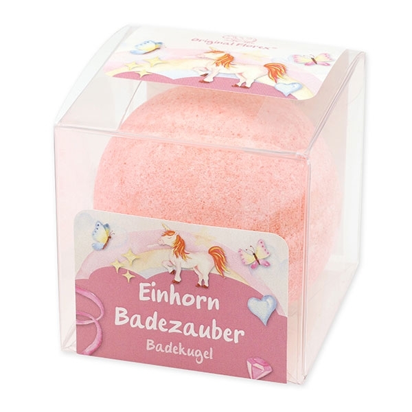 Badekugel mit Schafmilch 125g in Cellobox "Einhorn Badezauber", Blütenzauber