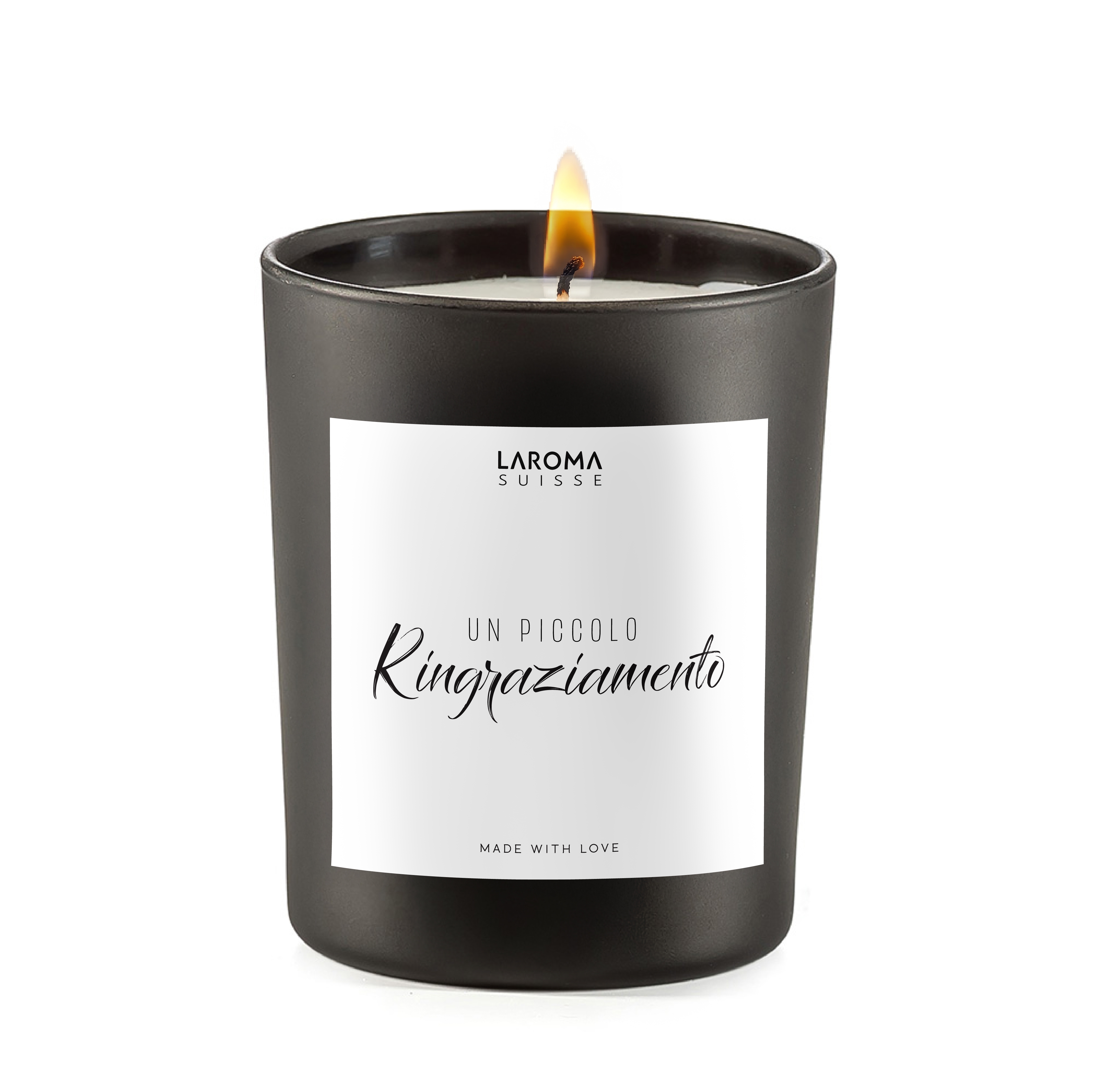Un piccolo ringraziamento Spruchkerze im edlen Glas mattschwarz