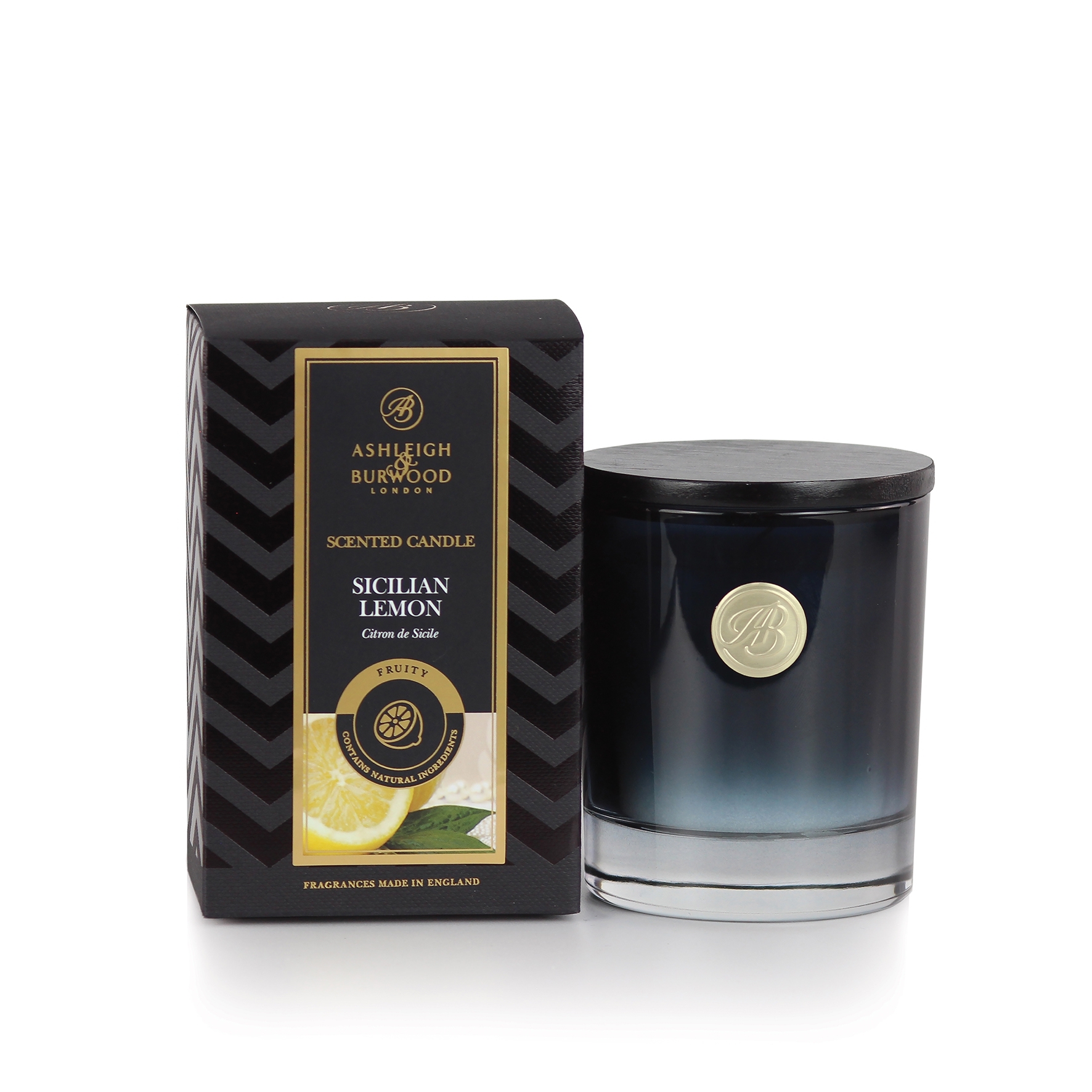Sicilian Lemon Signature Collection Duftkerze 140g mit elegantem schwarzen Holzdeckel