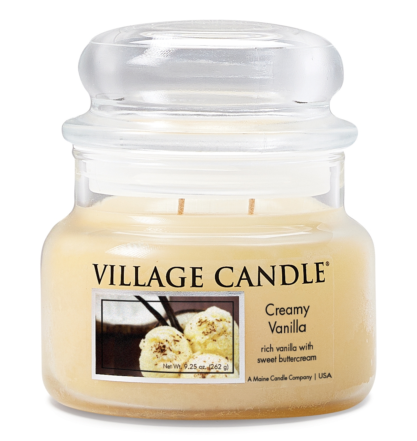 Creamy Vanilla 11 oz Glas (2-Docht) 55 h Brenndauer Village Candle