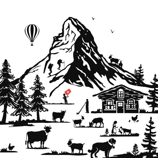 Schweiz Scherenschnitt Matterhorn Duftsachet LAROMA SUISSE 12x12 cm