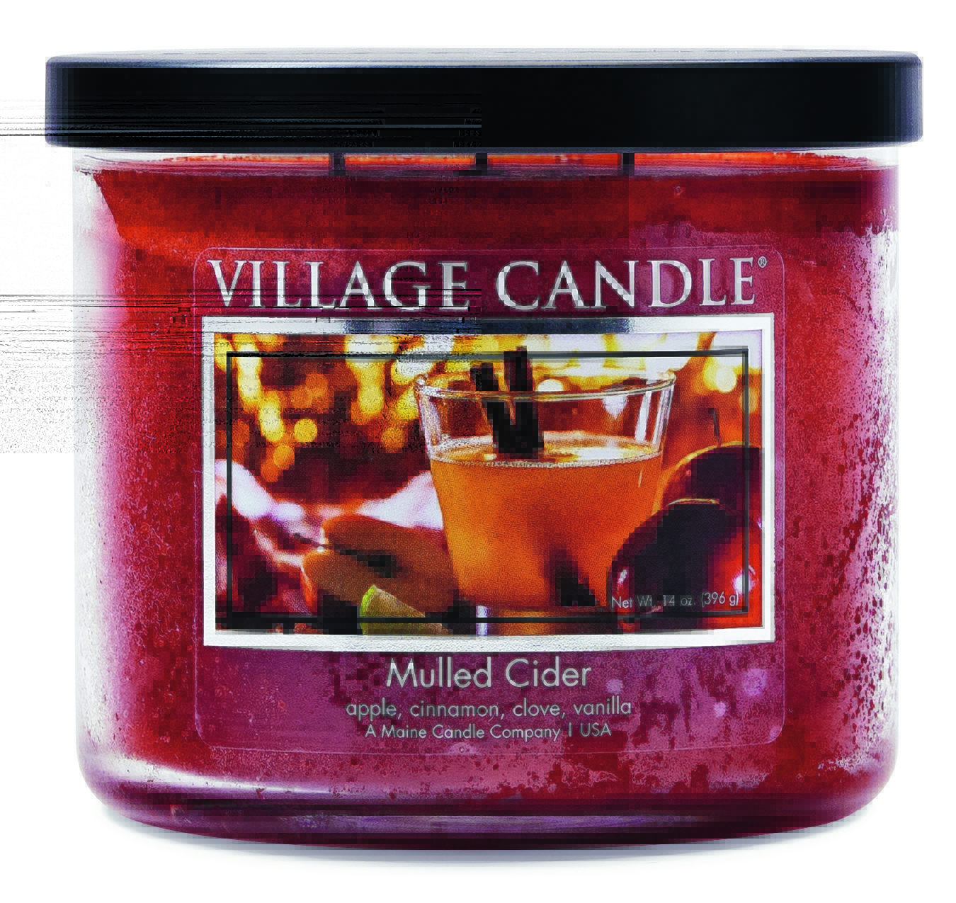 Mulled Cider Schale Schwarzer Deckel 14oz Village Candle