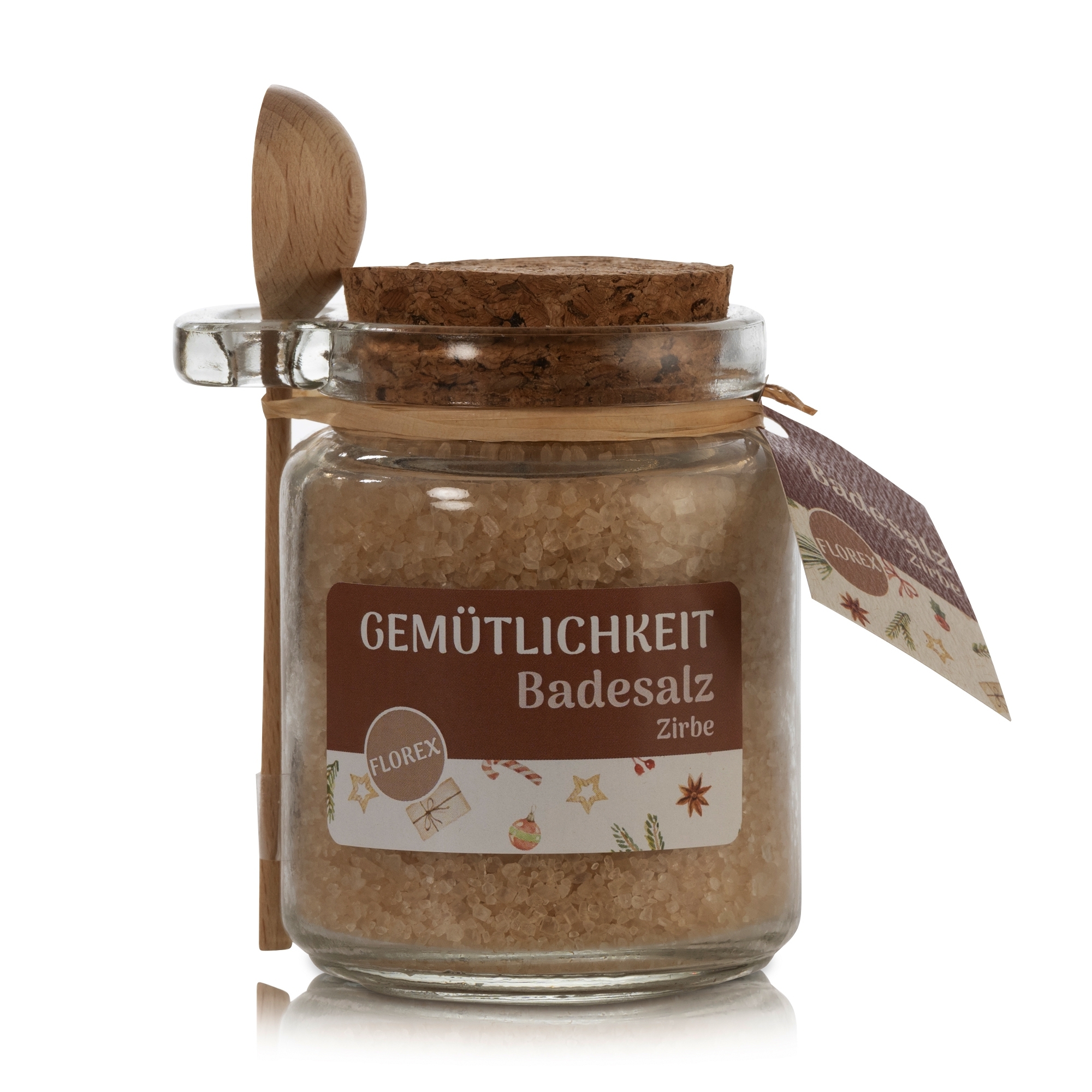 Badesalz Zirbe Arve 300g "Gemütlichkeit" im Glas mit Holzlöffel