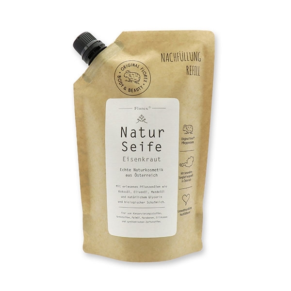 Flüssige Naturseife mit Schafmilch 500ml im Nachfüll-Beutel, Eisenkraut