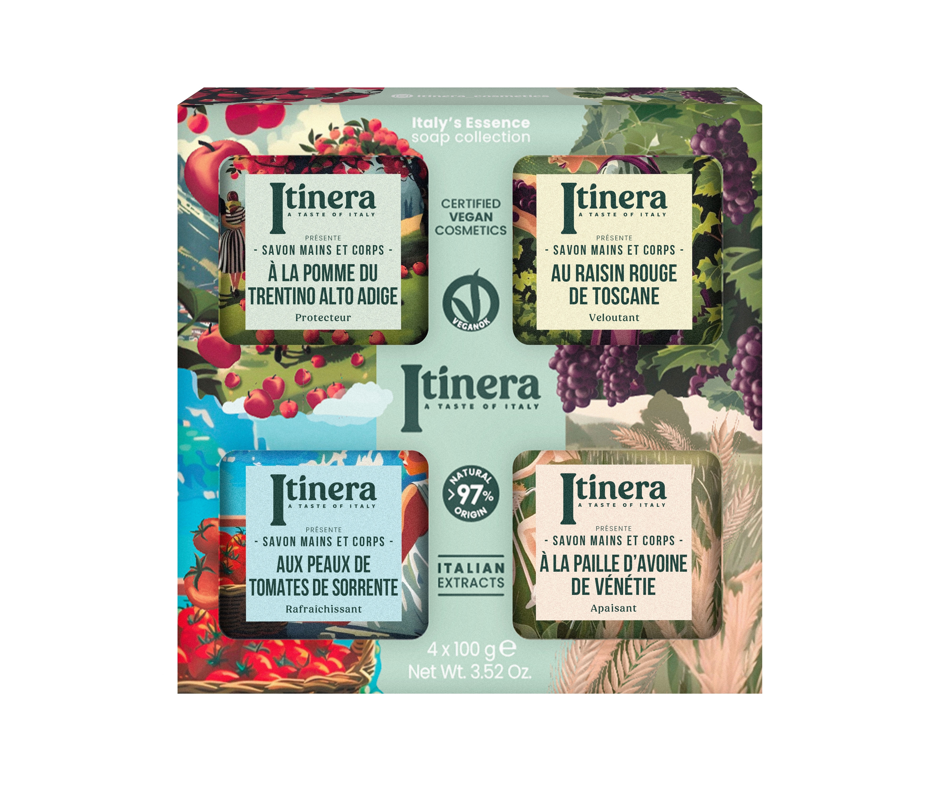 Seifen Geschenkset 4 feste Seifen 100g  - Itinera 97% natürliche  Inhaltsstoffe