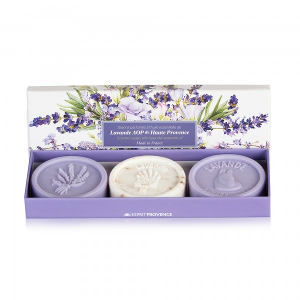 Luxuriöse Schachtel mit 3 Lavendelseifen aus der Provence Esprit Provence