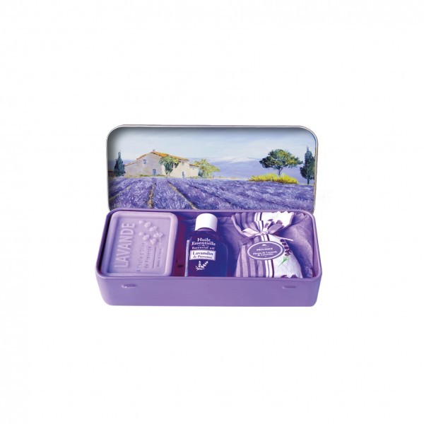 Set edle Metallbox Lavendelseife 60g & Lavendelsäckchen & Lavandinöl Esprit Provence
