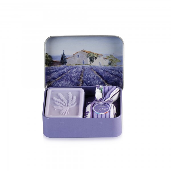 Set edel Metallbox Seife Lavendel 60 g & Lavendelkissen Esprit Provence